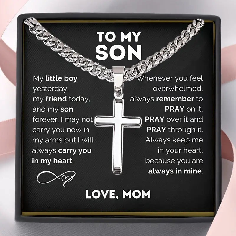 Simple Style Cross Zinc Alloy Cuban Chain Link Necklace For Men With Electroplated Finish