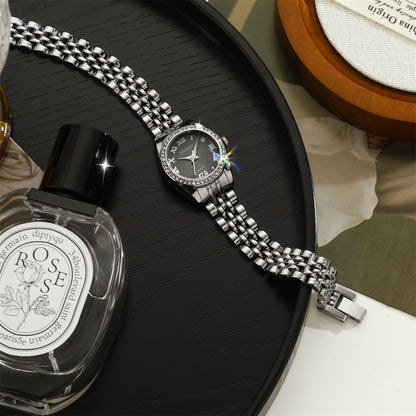 Women's Quartz Watch With Stainless Steel Strap And Jewelry Buckle, Featuring Ordinary Glass Mirror And Pointer Display