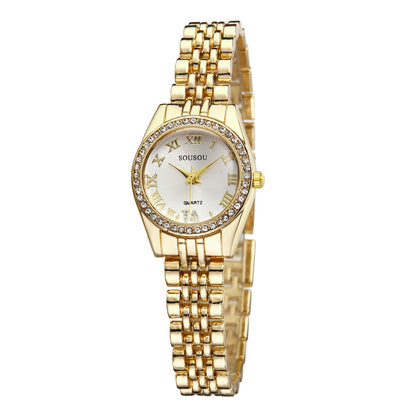Women's Quartz Watch With Stainless Steel Strap And Jewelry Buckle, Featuring Ordinary Glass Mirror And Pointer Display
