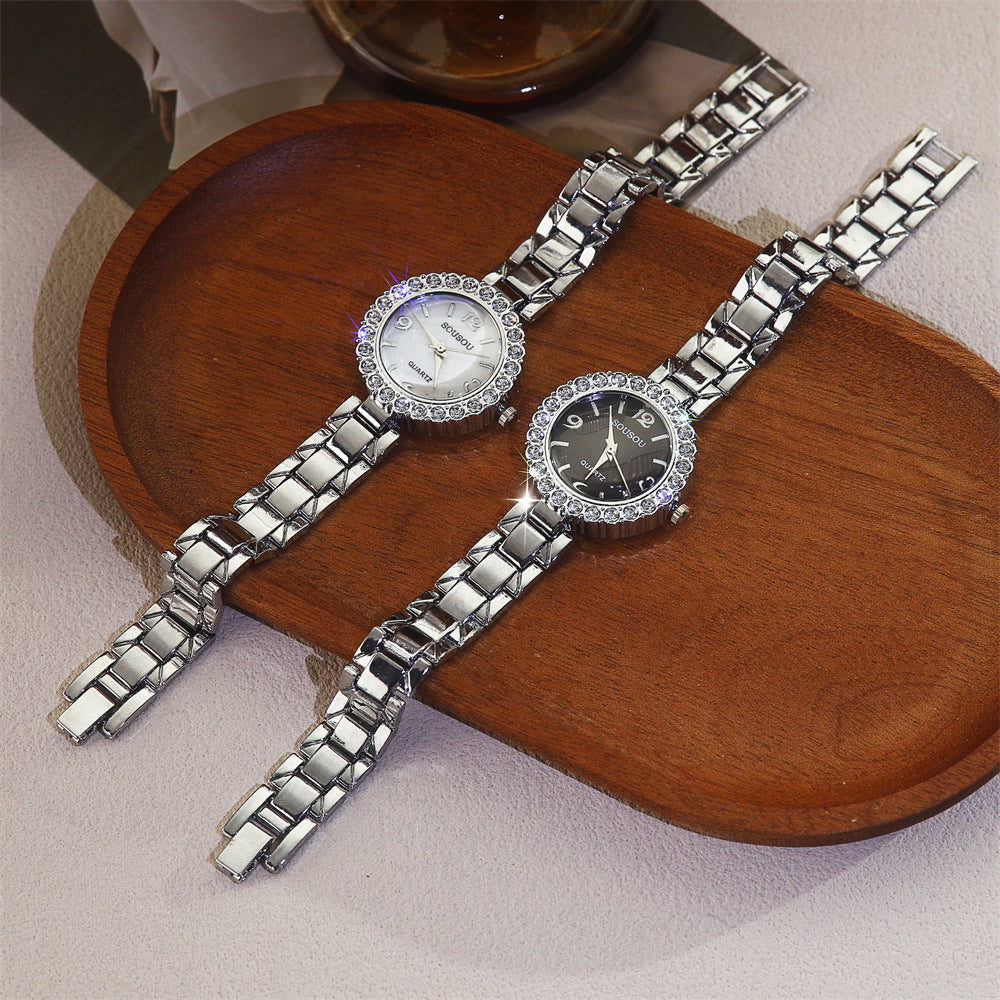 Women's Quartz Watch With Stainless Steel Strap And Jewelry Buckle, Featuring Ordinary Glass Mirror And Pointer Display