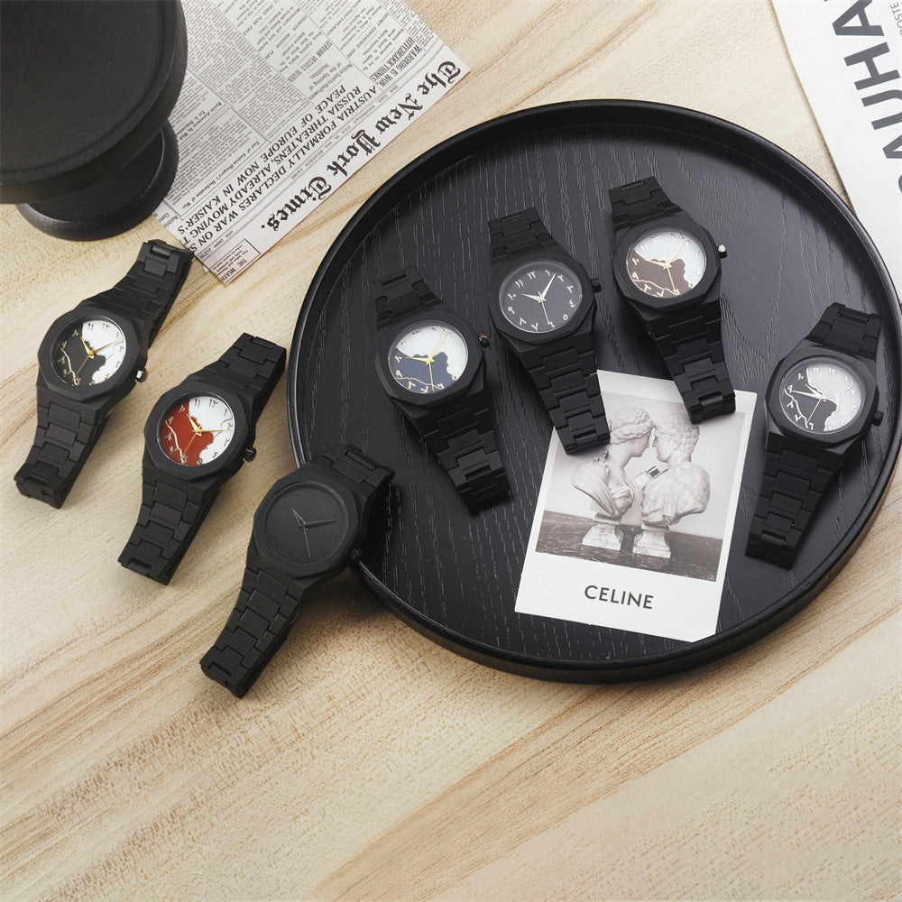 Unisex Quartz Watch With Plastic Strap And Butterfly Double Snap Buckle Featuring Ordinary Glass Mirror And Pointer Display