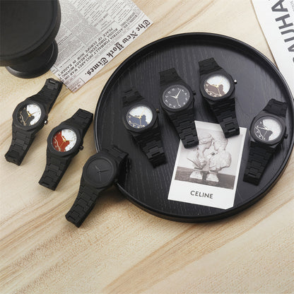 Unisex Quartz Watch With Plastic Strap And Butterfly Double Snap Buckle Featuring Ordinary Glass Mirror And Pointer Display