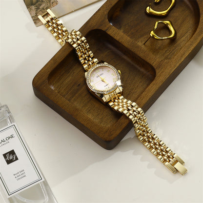 Women's Quartz Watch With Stainless Steel Strap And Jewelry Buckle, Featuring Ordinary Glass Mirror And Pointer Display