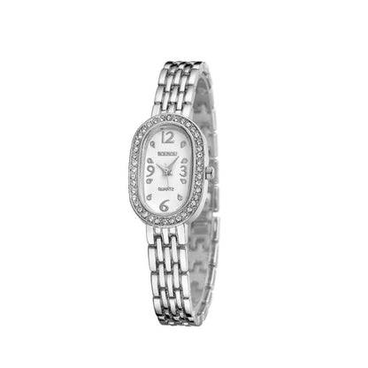 Women's Quartz Watch With Stainless Steel Strap And Buckle, Featuring Tempered Glass Mirror And Pointer Display
