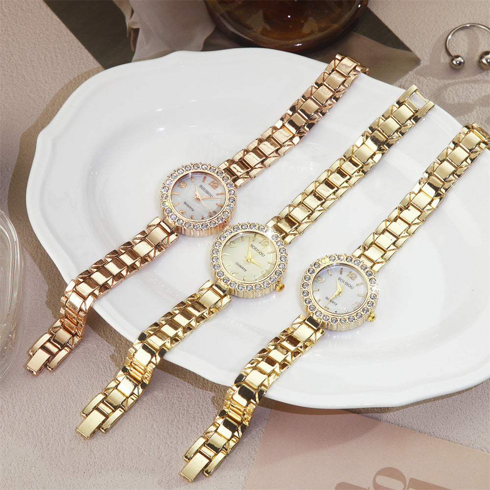 Women's Quartz Watch With Stainless Steel Strap And Jewelry Buckle, Featuring Ordinary Glass Mirror And Pointer Display