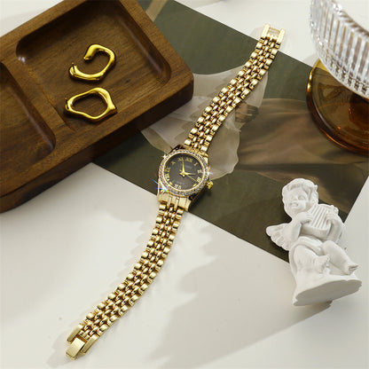 Women's Quartz Watch With Stainless Steel Strap And Jewelry Buckle, Featuring Ordinary Glass Mirror And Pointer Display
