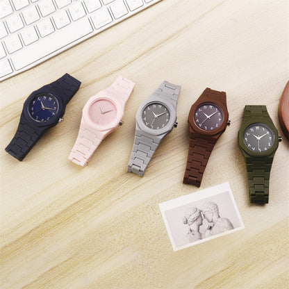 Unisex Quartz Watch With Plastic Strap And Butterfly Double Snap Buckle Featuring Ordinary Glass Mirror And Pointer Display