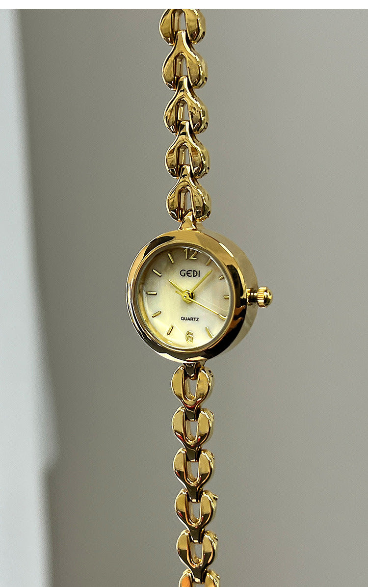 Women's Quartz Watch With Stainless Steel Strap And Jewelry Buckle, Featuring Tempered Glass Mirror And Pointer Display