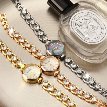 Women's Quartz Watch With Stainless Steel Strap And Buckle, Featuring Tempered Glass Mirror And Pointer Display