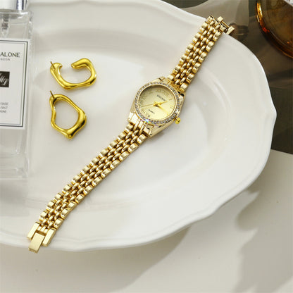 Women's Quartz Watch With Stainless Steel Strap And Jewelry Buckle, Featuring Ordinary Glass Mirror And Pointer Display