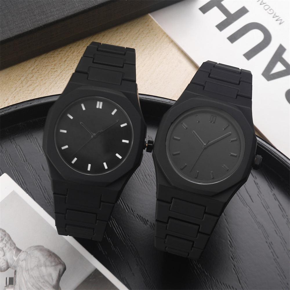 Unisex Quartz Watch With Plastic Strap And Butterfly Double Snap Buckle Featuring Ordinary Glass Mirror And Pointer Display