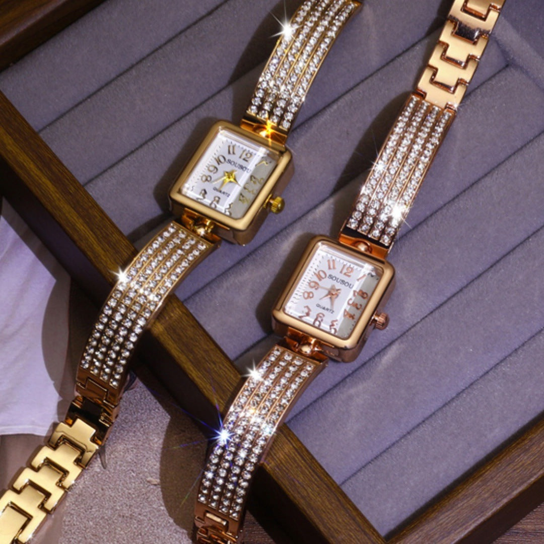 Women's Square Dial Quartz Watch With Tempered Glass, Stainless Steel Strap And Buckle Closure Featuring Pointer Display