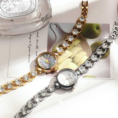 Women's Quartz Watch With Stainless Steel Strap And Buckle, Featuring Tempered Glass Mirror And Pointer Display