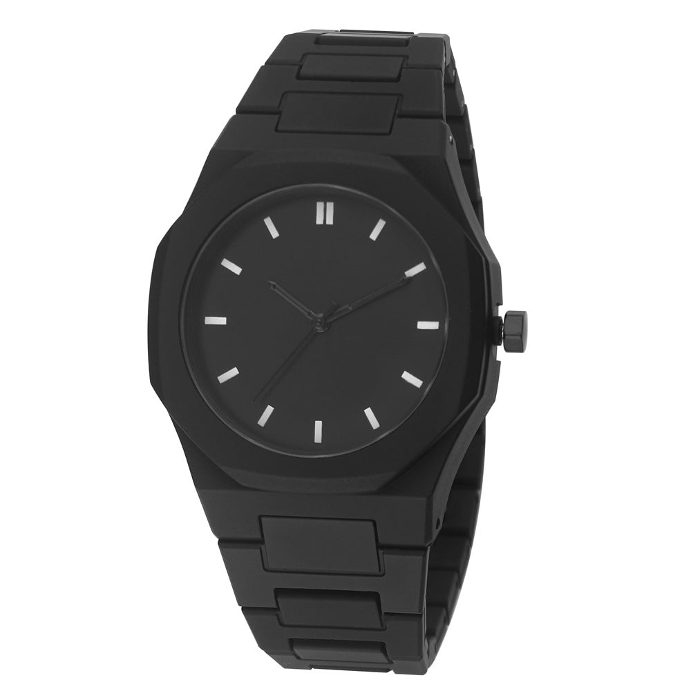 Unisex Quartz Watch With Plastic Strap And Butterfly Double Snap Buckle Featuring Ordinary Glass Mirror And Pointer Display