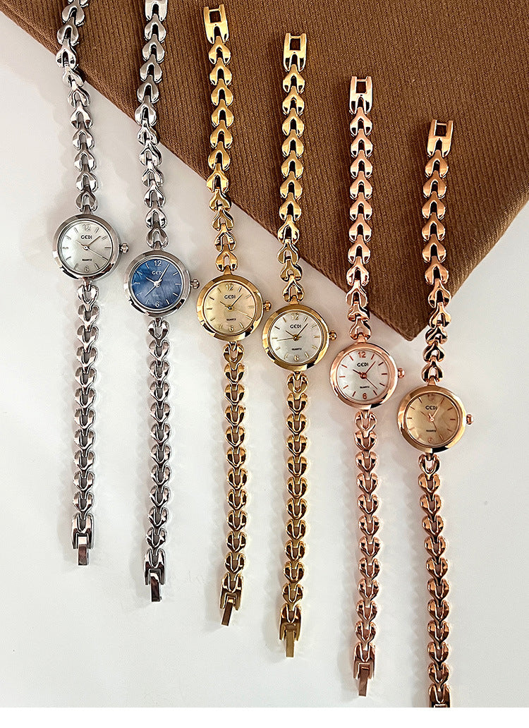 Women's Quartz Watch With Stainless Steel Strap And Jewelry Buckle, Featuring Tempered Glass Mirror And Pointer Display