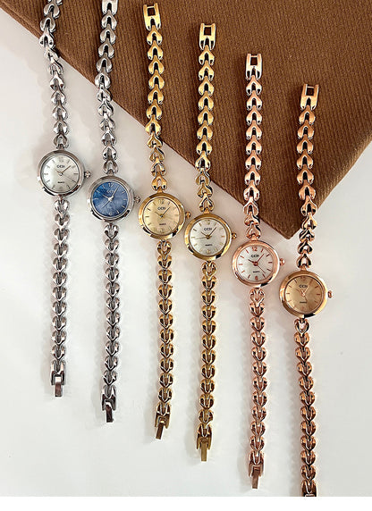 Women's Quartz Watch With Stainless Steel Strap And Jewelry Buckle, Featuring Tempered Glass Mirror And Pointer Display