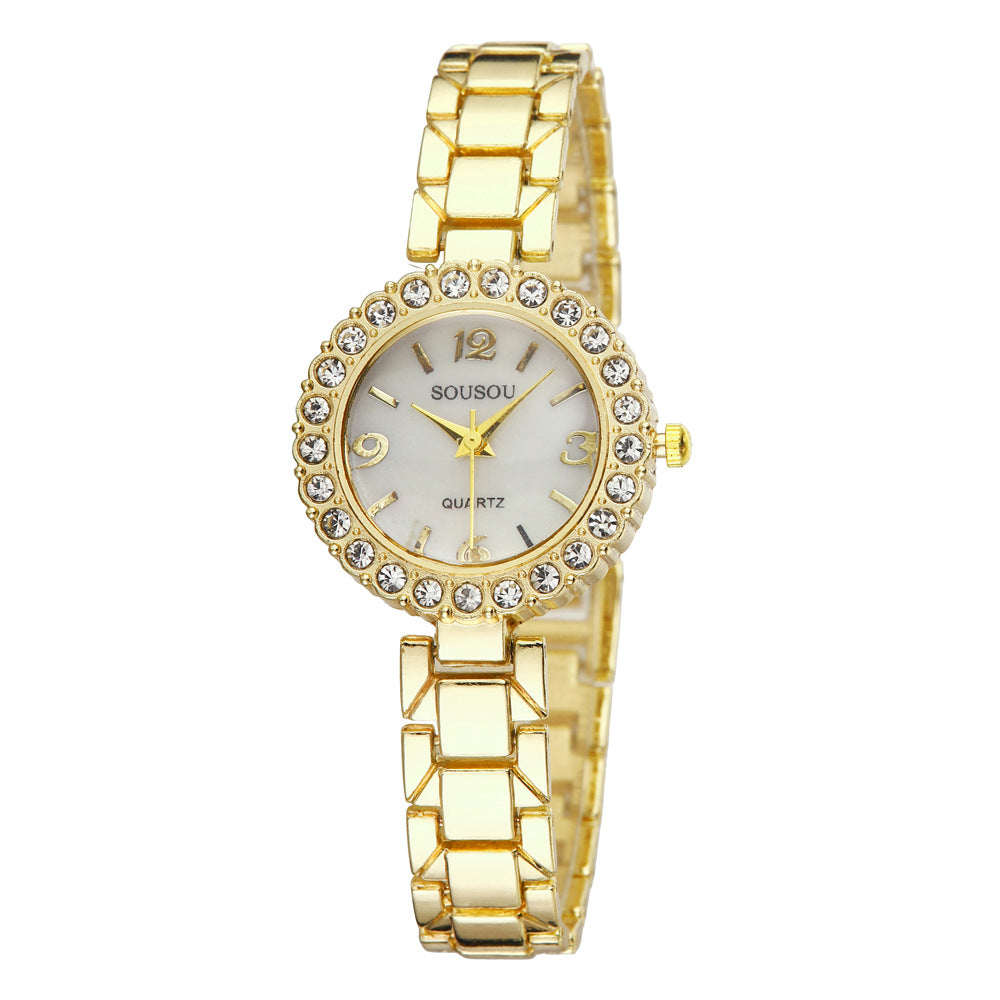 Women's Quartz Watch With Stainless Steel Strap And Jewelry Buckle, Featuring Ordinary Glass Mirror And Pointer Display