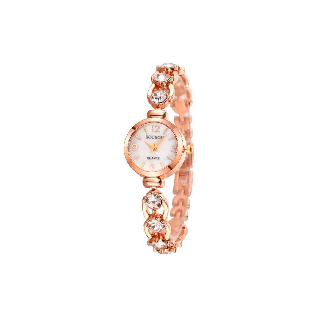 Women's Quartz Watch With Stainless Steel Strap And Buckle, Featuring Tempered Glass Mirror And Pointer Display