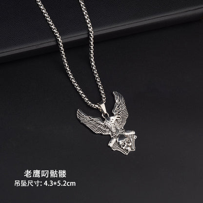 Eagle Pendant Necklace For Unisex Featuring Hip-Hop Style In Durable Titanium Steel With Box Chain