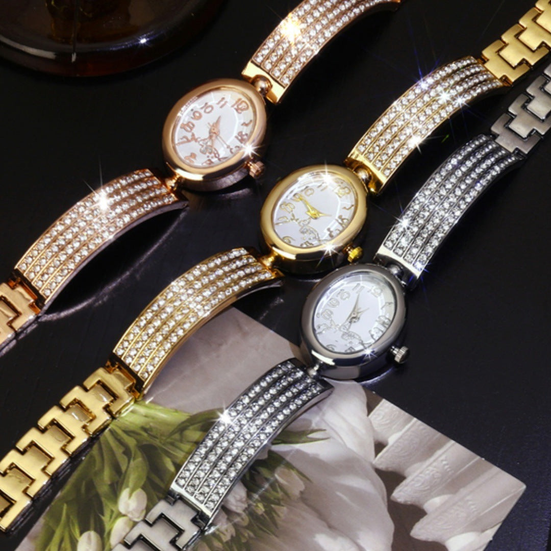 Women's Quartz Watch With Stainless Steel Strap And Buckle, Featuring Tempered Glass Mirror And Pointer+Number Display