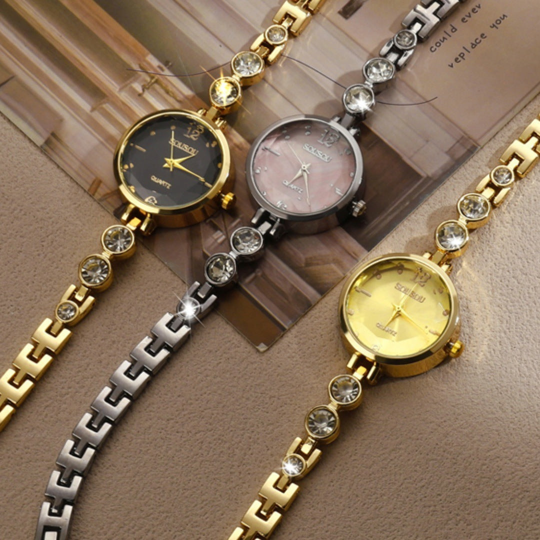 Women's Quartz Watch With Stainless Steel Strap And Buckle, Featuring Tempered Glass Mirror And Pointer Display