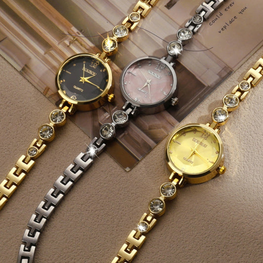 Women's Quartz Watch With Stainless Steel Strap And Buckle, Featuring Tempered Glass Mirror And Pointer Display