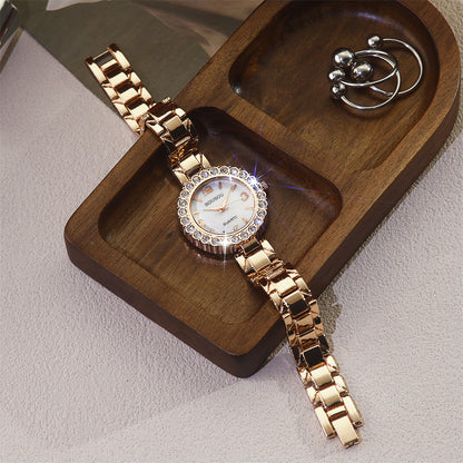 Women's Quartz Watch With Stainless Steel Strap And Jewelry Buckle, Featuring Ordinary Glass Mirror And Pointer Display