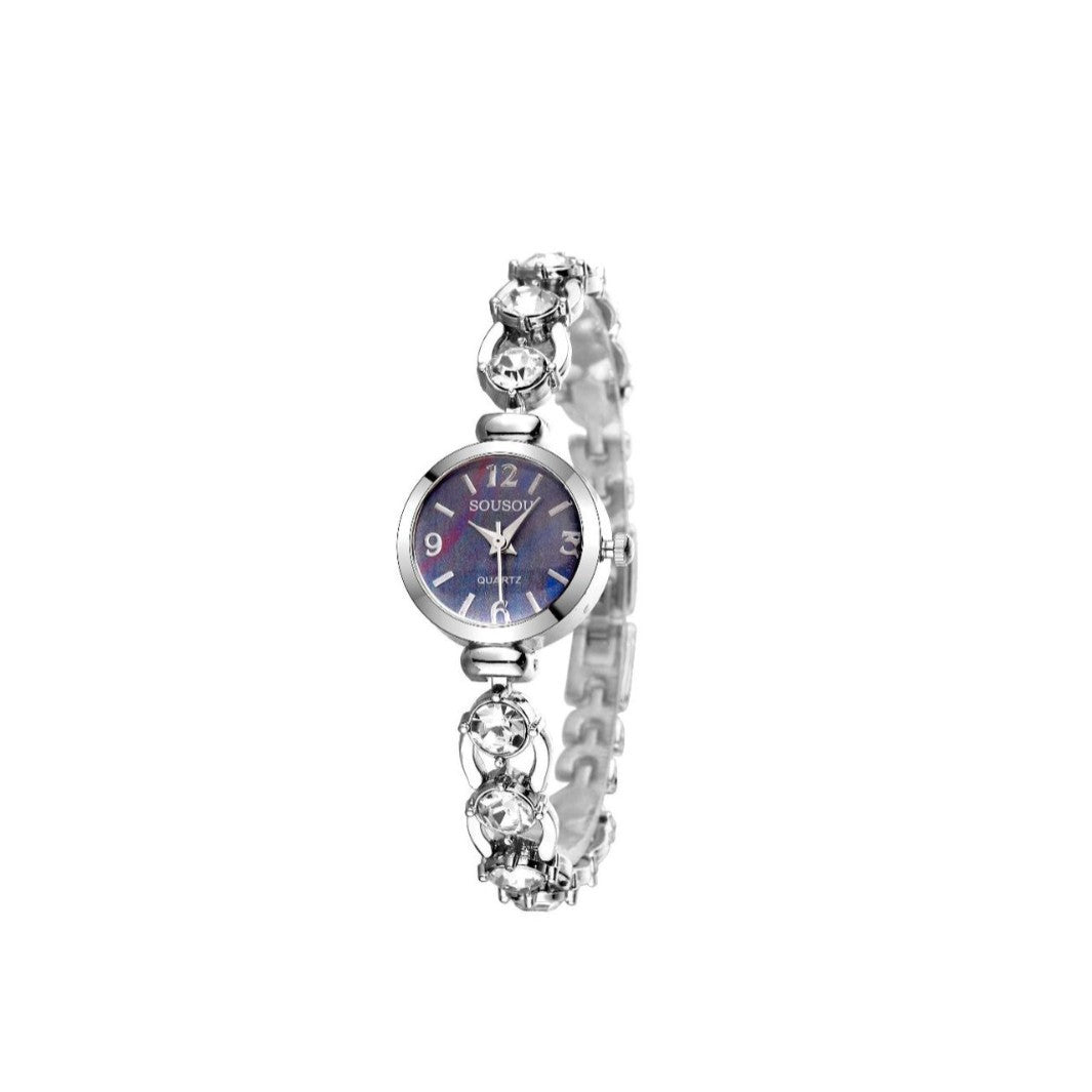 Women's Quartz Watch With Stainless Steel Strap And Buckle, Featuring Tempered Glass Mirror And Pointer Display