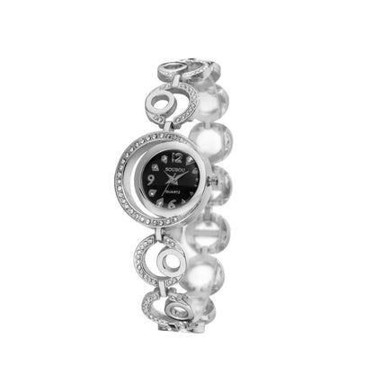 Women's Quartz Watch With Stainless Steel Strap And Buckle, Featuring Tempered Glass Round Dial With Pointer Display