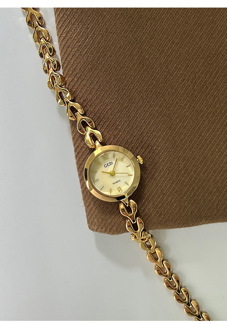 Women's Quartz Watch With Stainless Steel Strap And Jewelry Buckle, Featuring Tempered Glass Mirror And Pointer Display
