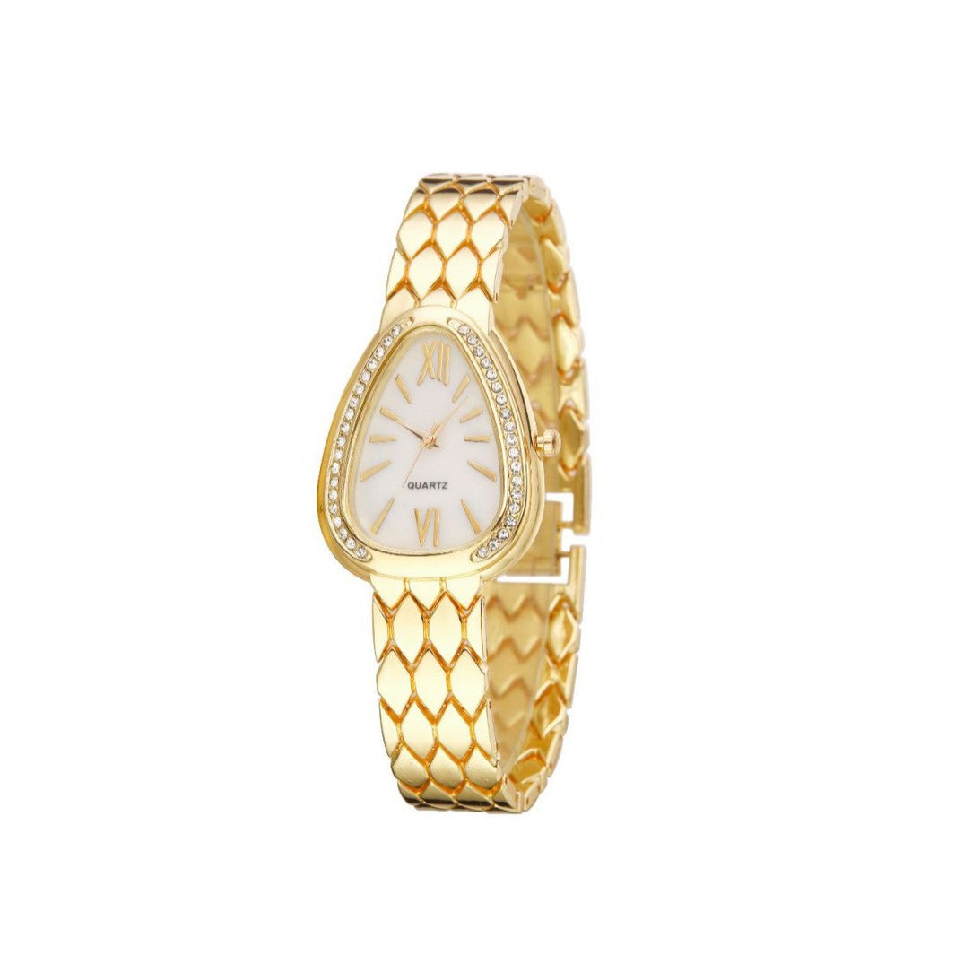 Women's Quartz Watch With Stainless Steel Strap And Buckle, Featuring Tempered Glass Mirror And Pointer Display