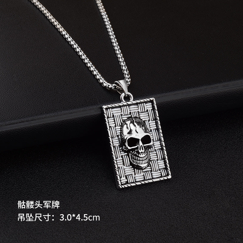 Hip-Hop Skull Necklace For Unisex Featuring Titanium Steel Material With Snake Chain Design