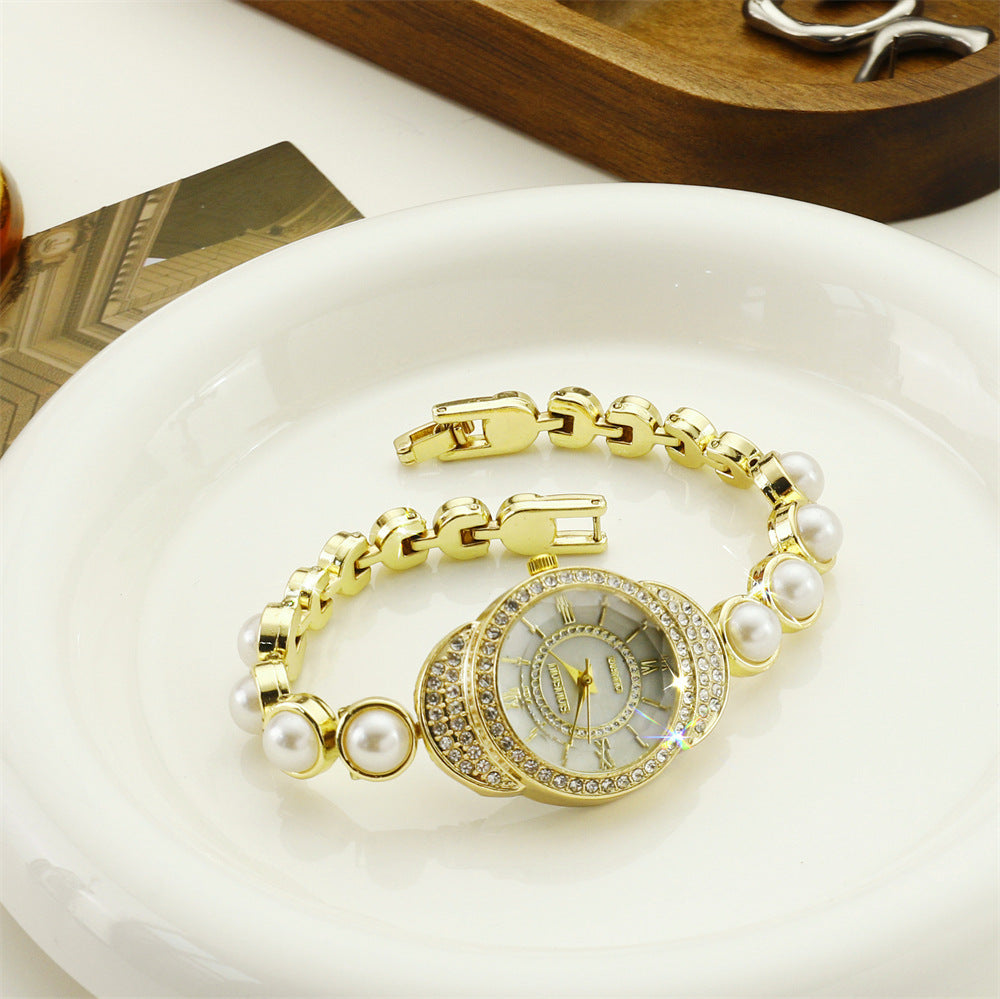 Women's Quartz Watch With Stainless Steel Strap And Jewelry Buckle, Featuring Ordinary Glass Mirror And Pointer Display