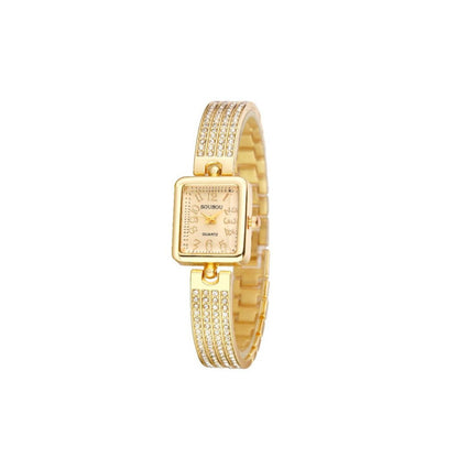 Women's Square Dial Quartz Watch With Tempered Glass, Stainless Steel Strap And Buckle Closure Featuring Pointer Display