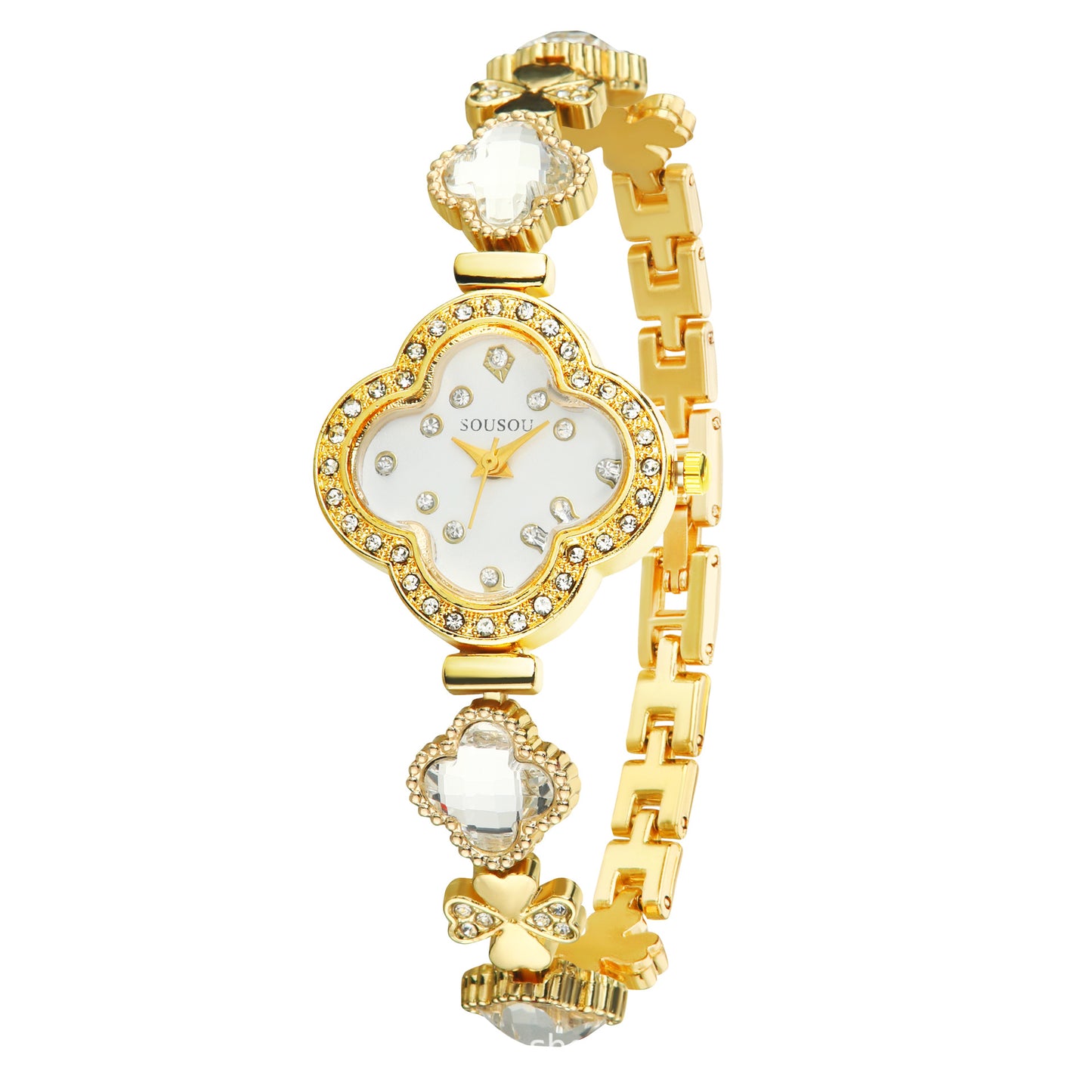 Women's Quartz Watch With Stainless Steel Strap And Buckle, Featuring Tempered Glass Mirror And Pointer Display