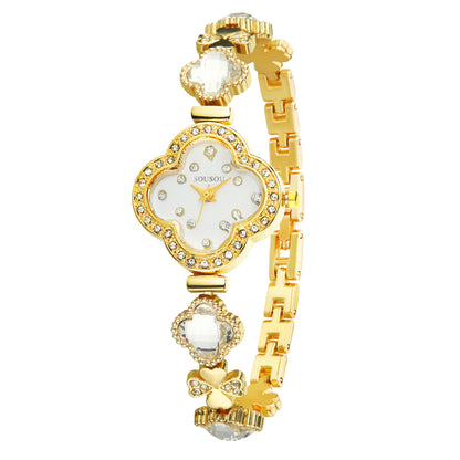 Women's Quartz Watch With Stainless Steel Strap And Buckle, Featuring Tempered Glass Mirror And Pointer Display