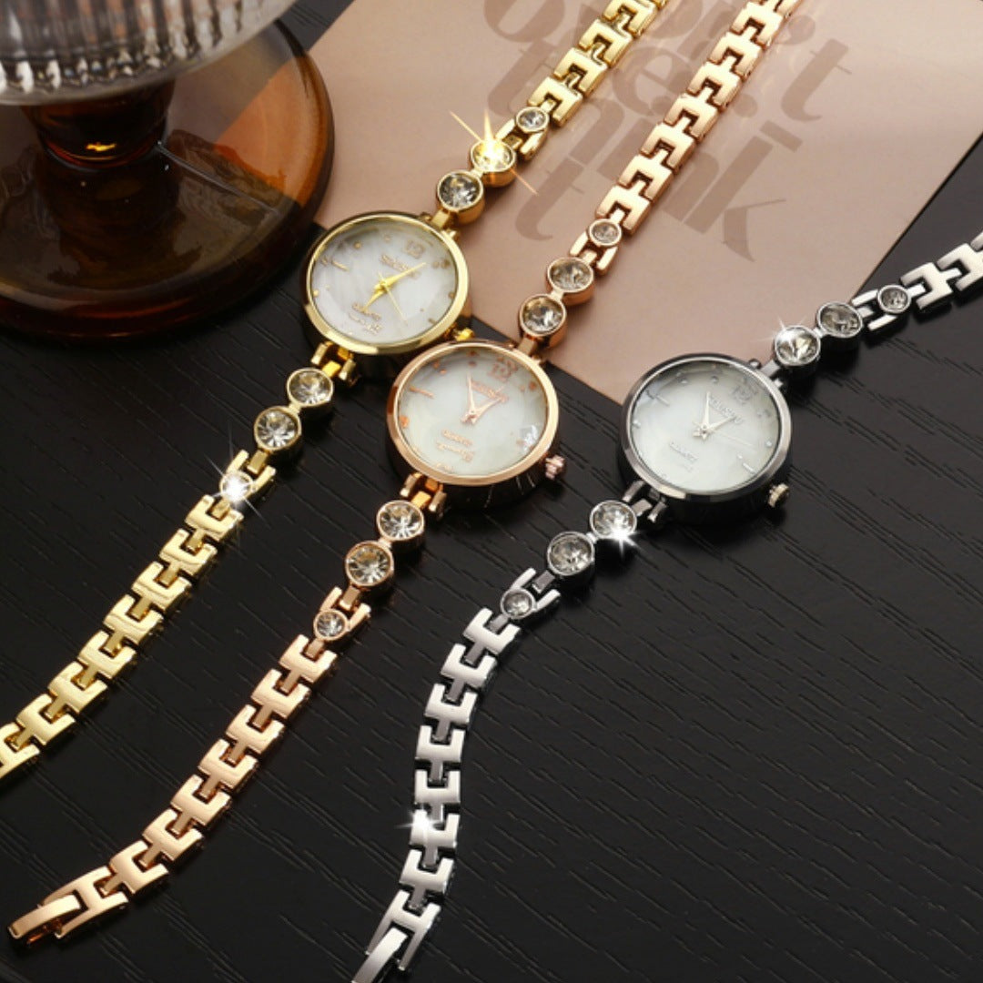Women's Quartz Watch With Stainless Steel Strap And Buckle, Featuring Tempered Glass Mirror And Pointer Display