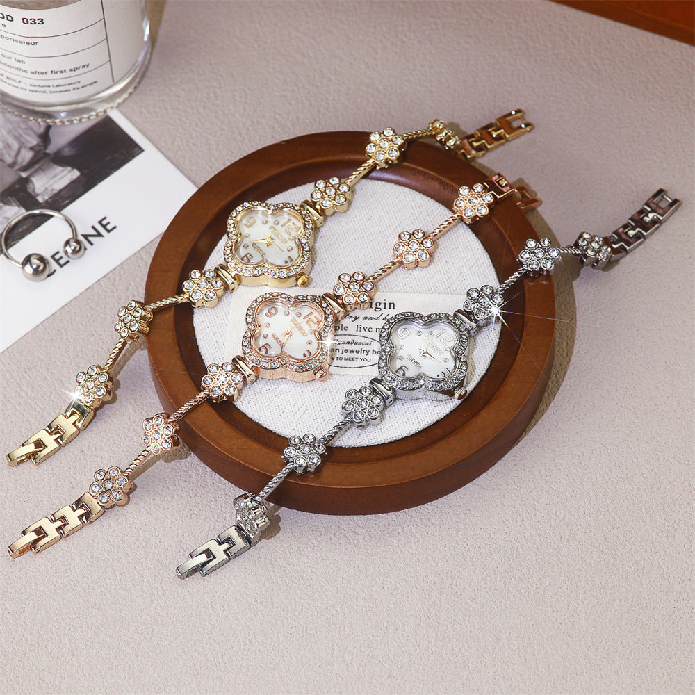 Quartz Watch For Women With Stainless Steel Strap And Jewelry Buckle, Featuring Ordinary Glass Mirror And Pointer Display