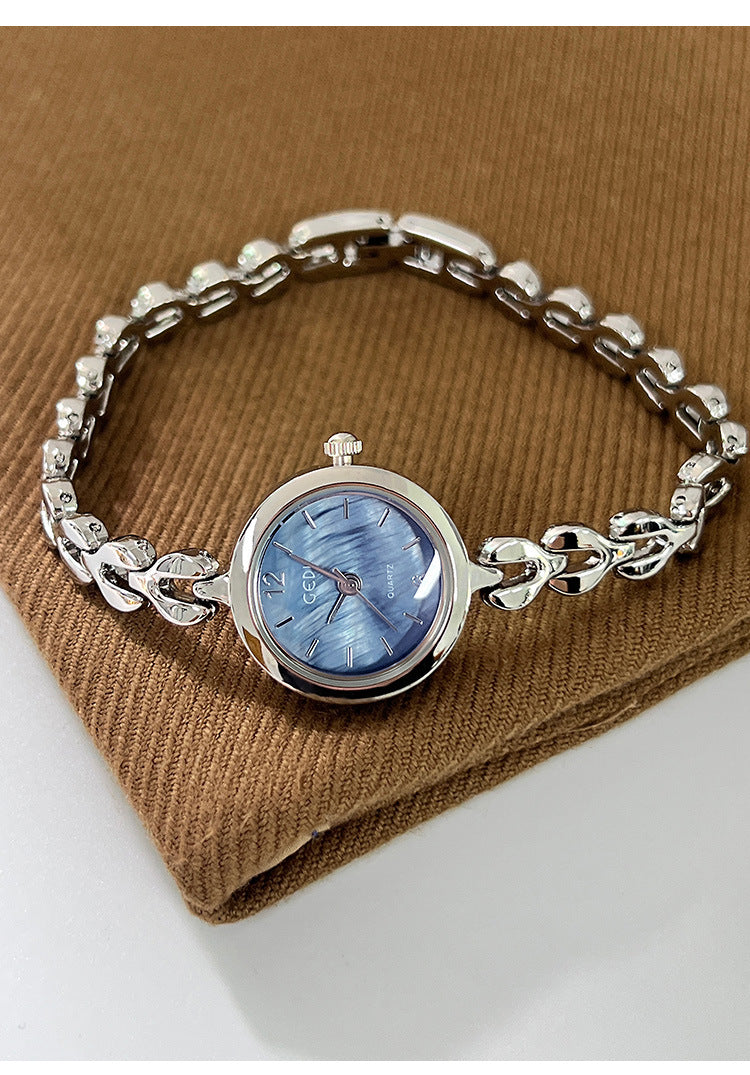 Women's Quartz Watch With Stainless Steel Strap And Jewelry Buckle, Featuring Tempered Glass Mirror And Pointer Display