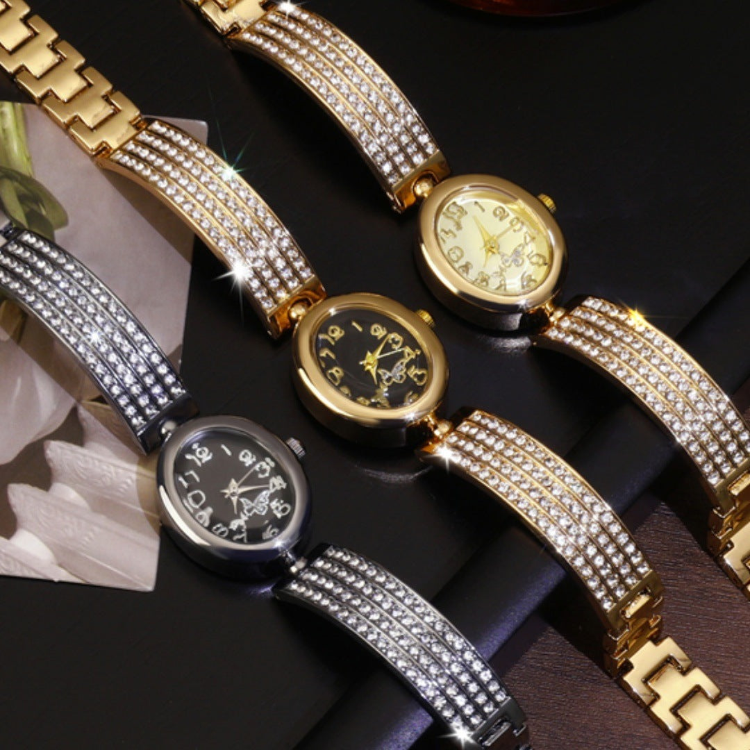 Women's Quartz Watch With Stainless Steel Strap And Buckle, Featuring Tempered Glass Mirror And Pointer+Number Display