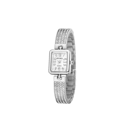 Women's Square Dial Quartz Watch With Tempered Glass, Stainless Steel Strap And Buckle Closure Featuring Pointer Display
