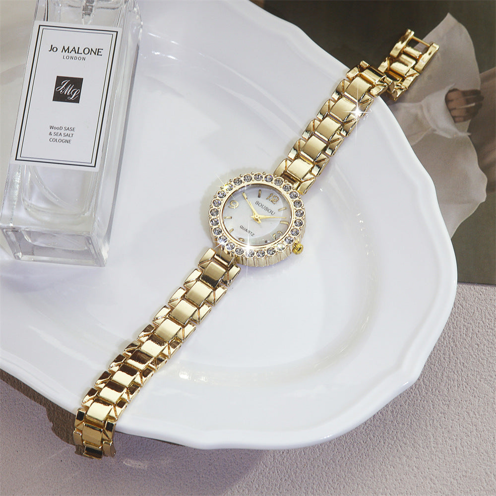 Women's Quartz Watch With Stainless Steel Strap And Jewelry Buckle, Featuring Ordinary Glass Mirror And Pointer Display
