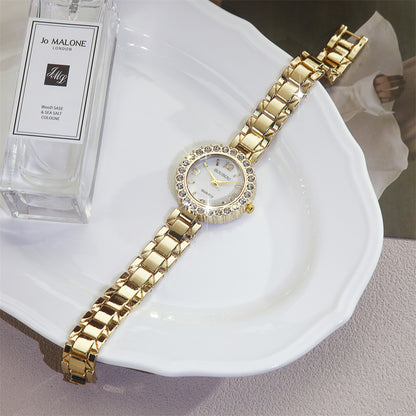 Women's Quartz Watch With Stainless Steel Strap And Jewelry Buckle, Featuring Ordinary Glass Mirror And Pointer Display