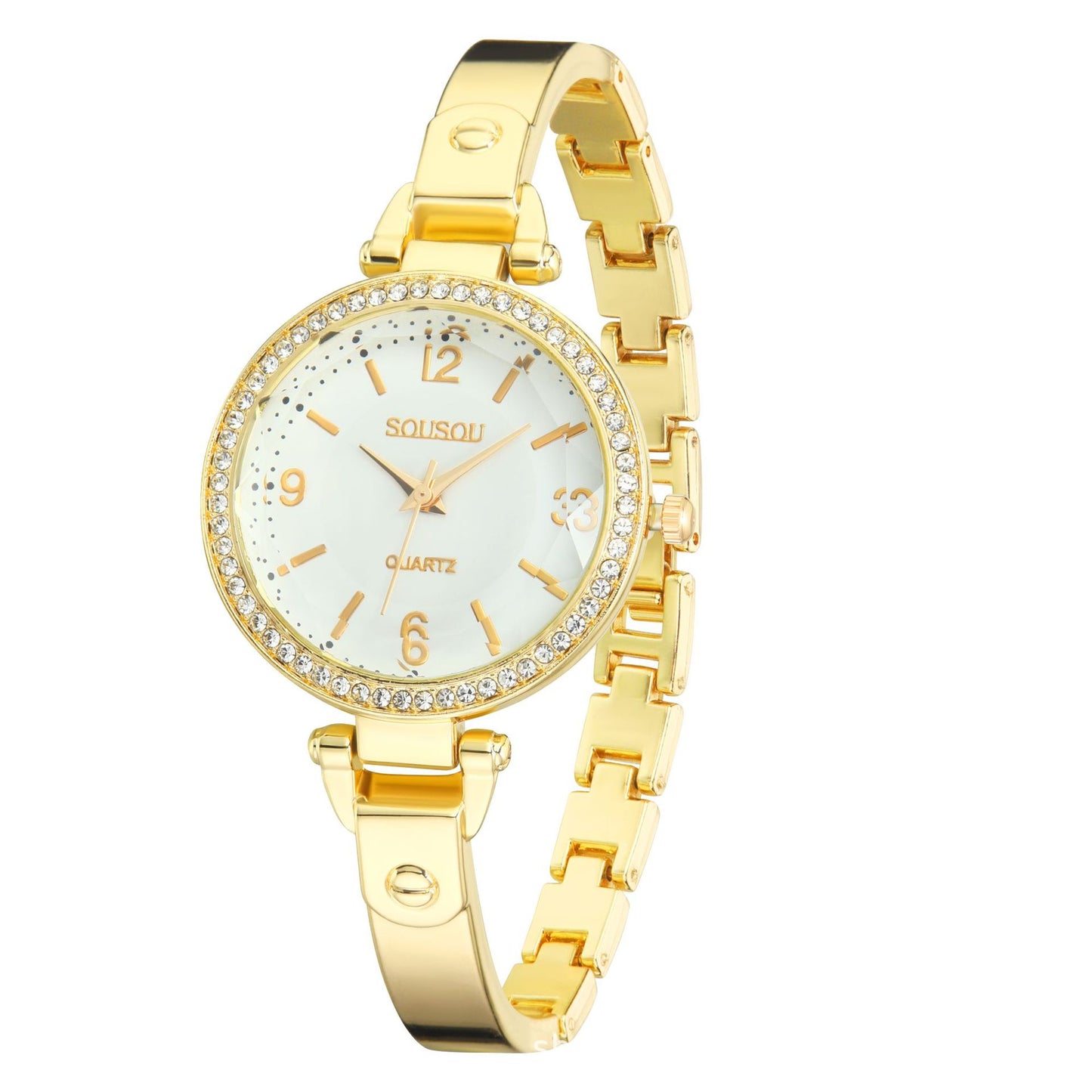 Women's Quartz Watch With Stainless Steel Strap And Buckle, Featuring Tempered Glass Mirror And Pointer Display
