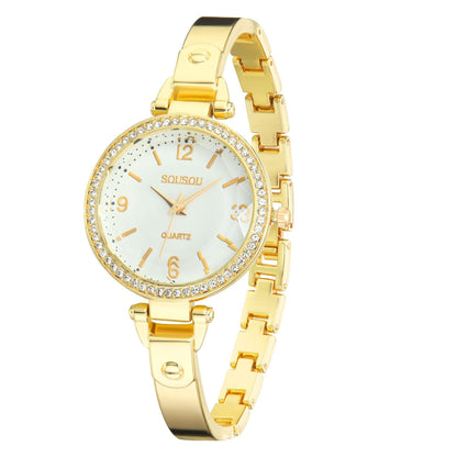 Women's Quartz Watch With Stainless Steel Strap And Buckle, Featuring Tempered Glass Mirror And Pointer Display