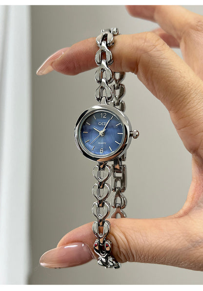 Women's Quartz Watch With Stainless Steel Strap And Jewelry Buckle, Featuring Tempered Glass Mirror And Pointer Display