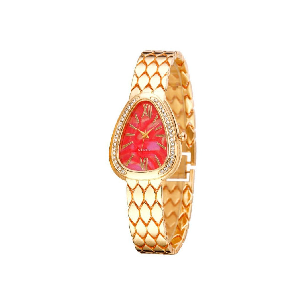 Women's Quartz Watch With Stainless Steel Strap And Buckle, Featuring Tempered Glass Mirror And Pointer Display