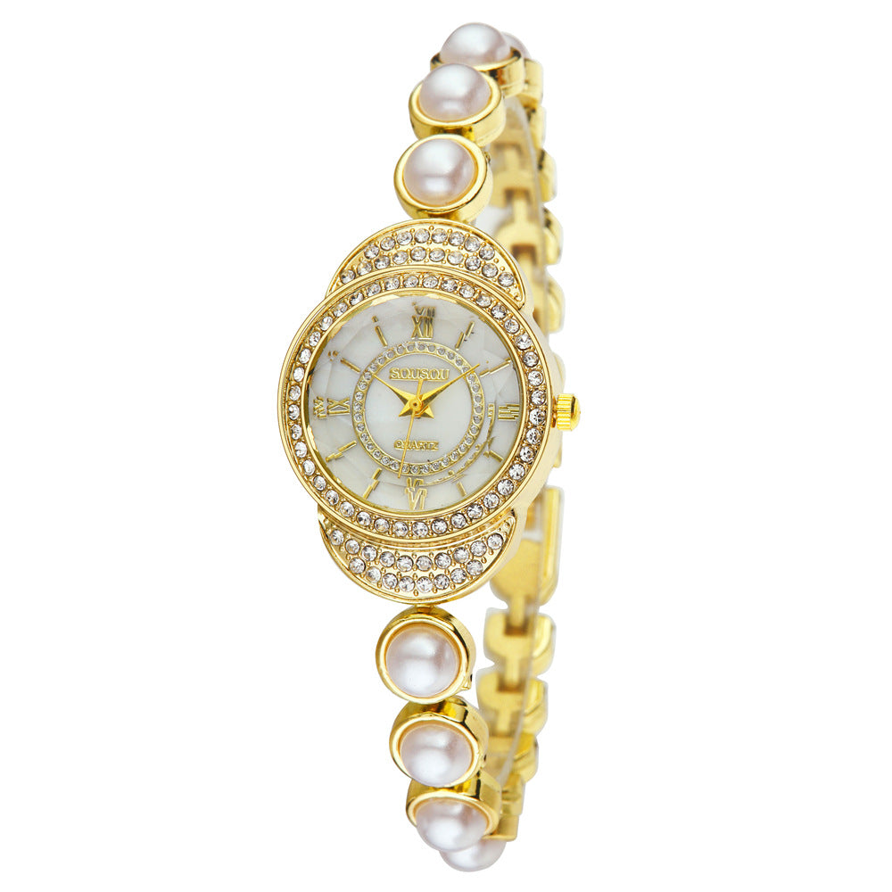Women's Quartz Watch With Stainless Steel Strap And Jewelry Buckle, Featuring Ordinary Glass Mirror And Pointer Display