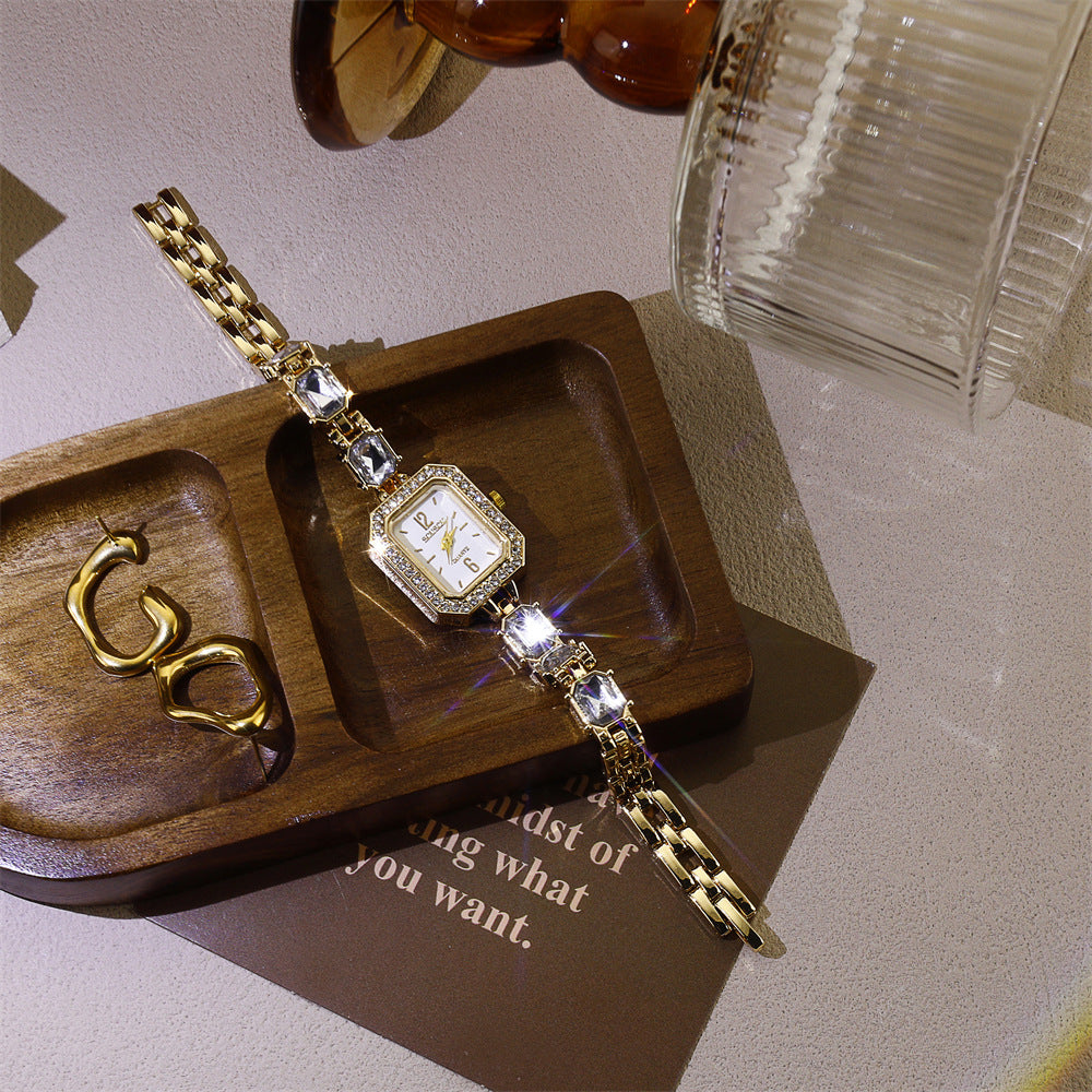 Women's Quartz Watch With Stainless Steel Strap And Jewelry Buckle, Featuring Ordinary Glass Mirror And Pointer Display