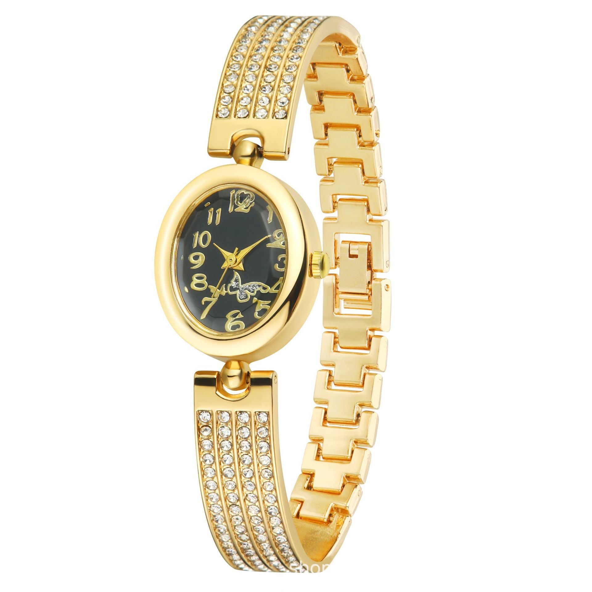 Women's Quartz Watch With Stainless Steel Strap And Buckle, Featuring Tempered Glass Mirror And Pointer+Number Display
